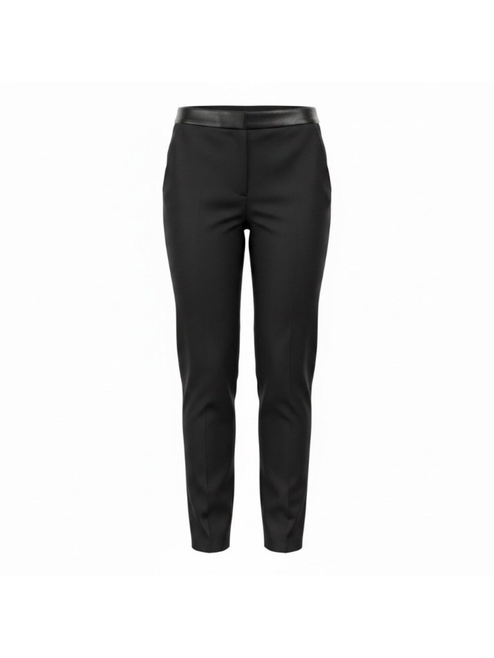 DKNY Essex Dress Pants Size 8 Slim Leg Faux Leather Tuxedo Trim Black Stretch